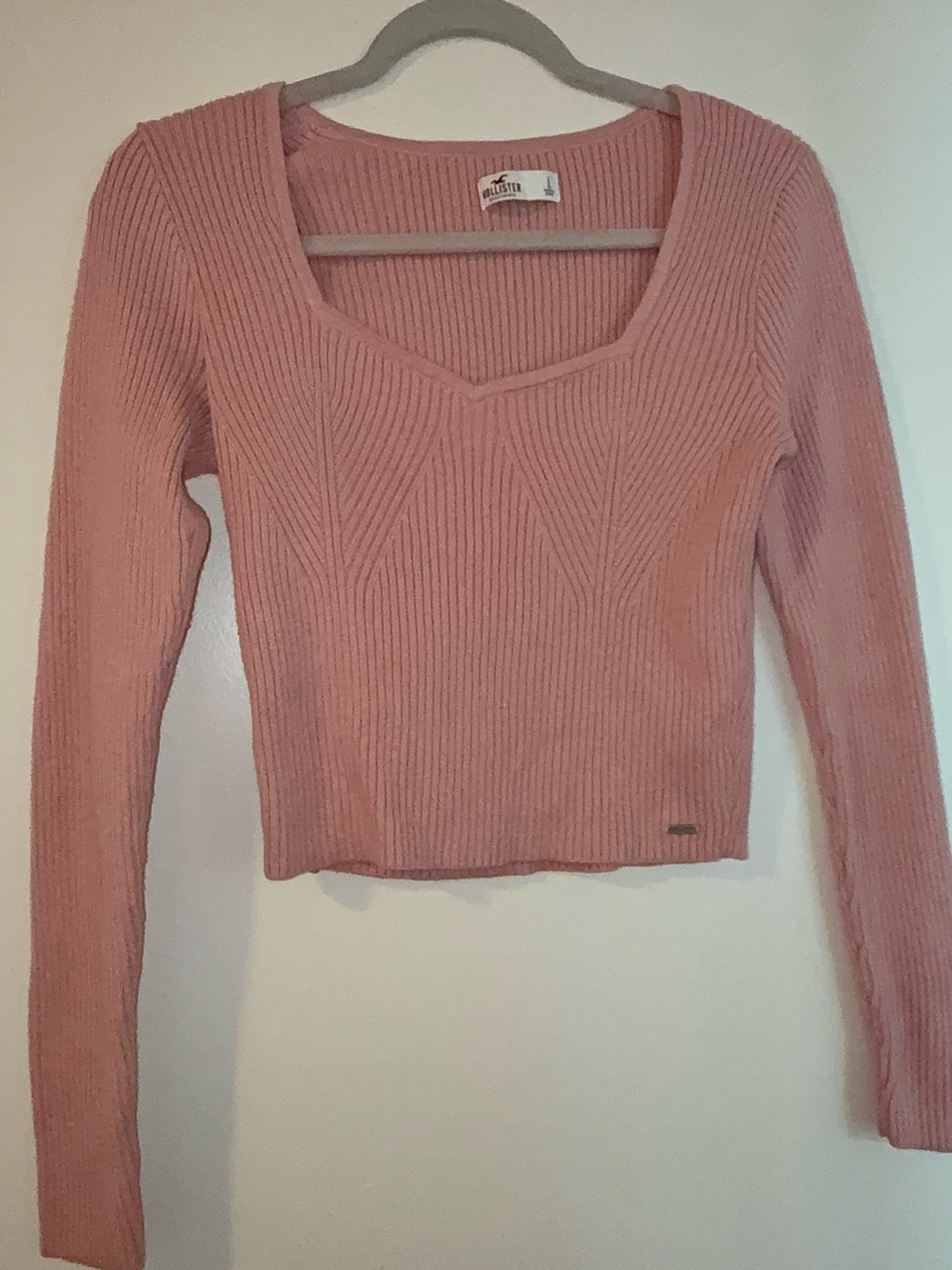 Hollister Pink Ribbed Knit Crop Sweater Long Sleeve Size Large
